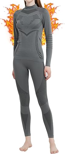Women Thermal Underwear Shirts, Long Sleeve Thermal Tops Winter Warm Fleece Lined Base Layer for Skiing Running