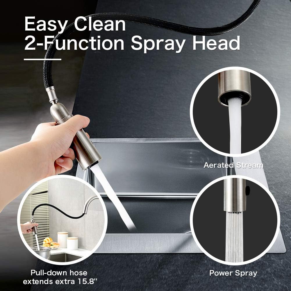 Frее Shірріng 🛒 Smart Pull-Down Sense Touchless Kitchen Sink Faucet One-Handle High Arc Pullout Kitchen Faucet with Innovative Dual-Mode Sensor, Best Commercial Kitchen Faucet, Brush Nickel PVD (Brushed Nickel 1)