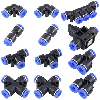 Hilitchi 12 Pcs 5/16 8mm Od Plastic Push to Connect Fittings Kit Pneumatic 2 Elbows, 2 Union Tee, 2 Y Spliters 2 Straight Unions, 2 Cross Unions, 1 Manifold and Hand Valves-8mm Combo Pack