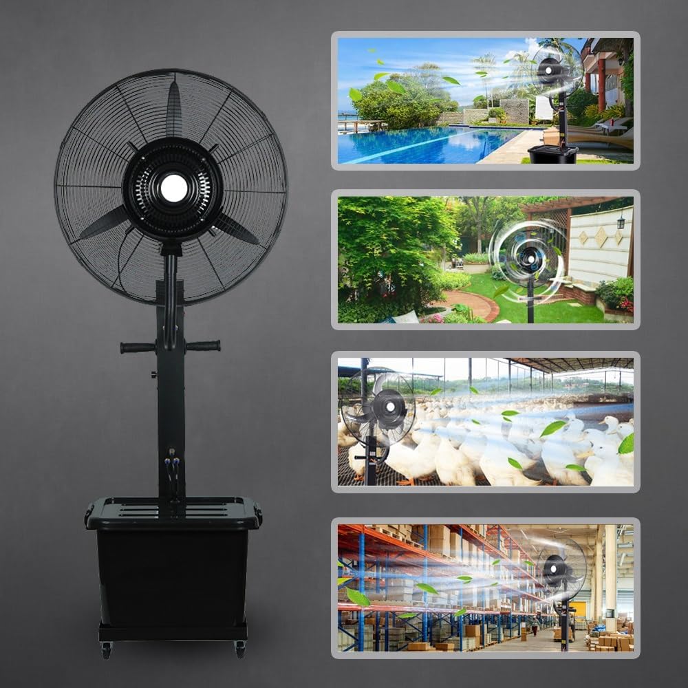 Industrial Misting Fan 25.6in/30in Outdoor Pedestal Fan With 11 Gallon Tank 3 Cooling Speeds Fan For Patio, Outside Restaurant, Garage, Gym, Factory Workshop(30in/380w)