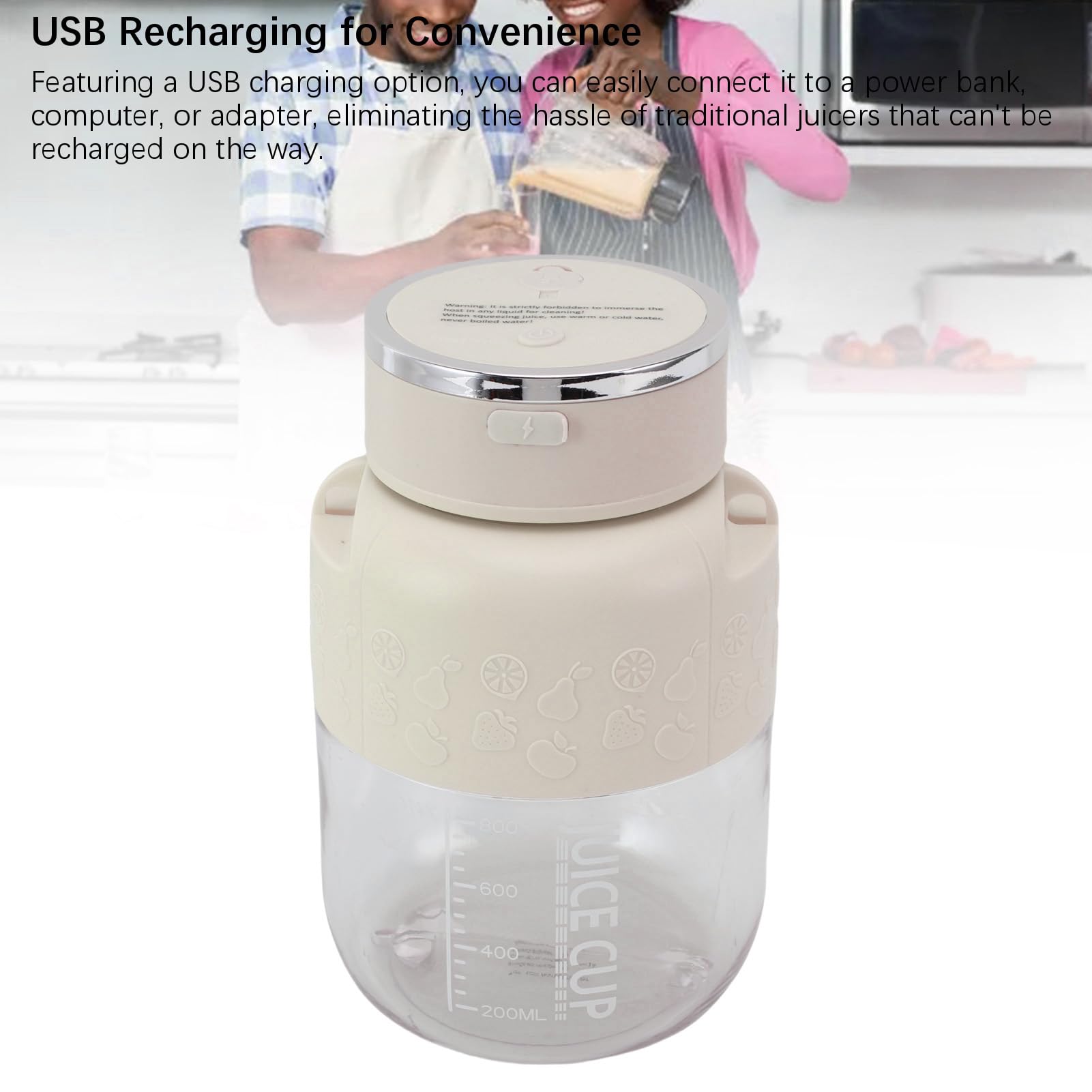 Fockety Frullatore portatile, frullatore personale senza fili da 20,95 a 21,27 once per frullati, smoothie, ghiaccio e succhi, bottiglia frullatore ricaricabile tramite USB (WHITE)