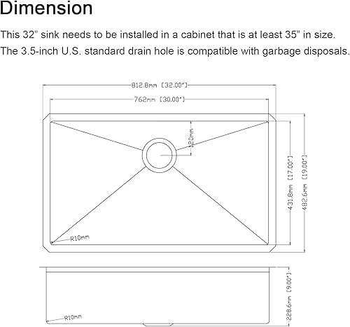 Miniatura 3 de CELAENO Fregadero de cocina de 32 pulgadas, fregadero de cocina de acero inoxidable de calibre 18, estación de trabajo R10, hecho a mano, todo en