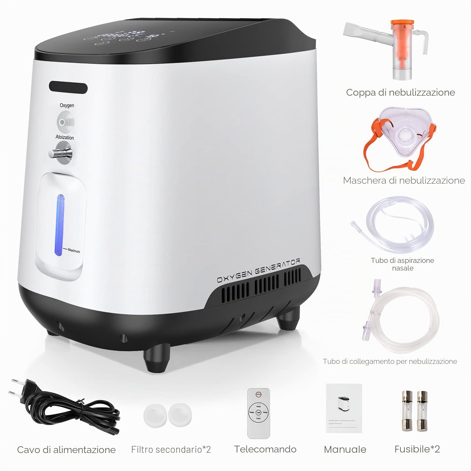 Generatore di ossigeno continuo 1 – 7 l/min concentrato di ossigeno regolabile per uso domestico 30% – 93% AC220 V 50 Hz per concentratore di ossigeno domestico
