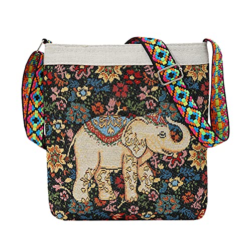 Mini crossbody bag, Fashion zipper small shoulder bag,Elephant pattern, Is the canvas crossbody bag for dreamers - Main Image