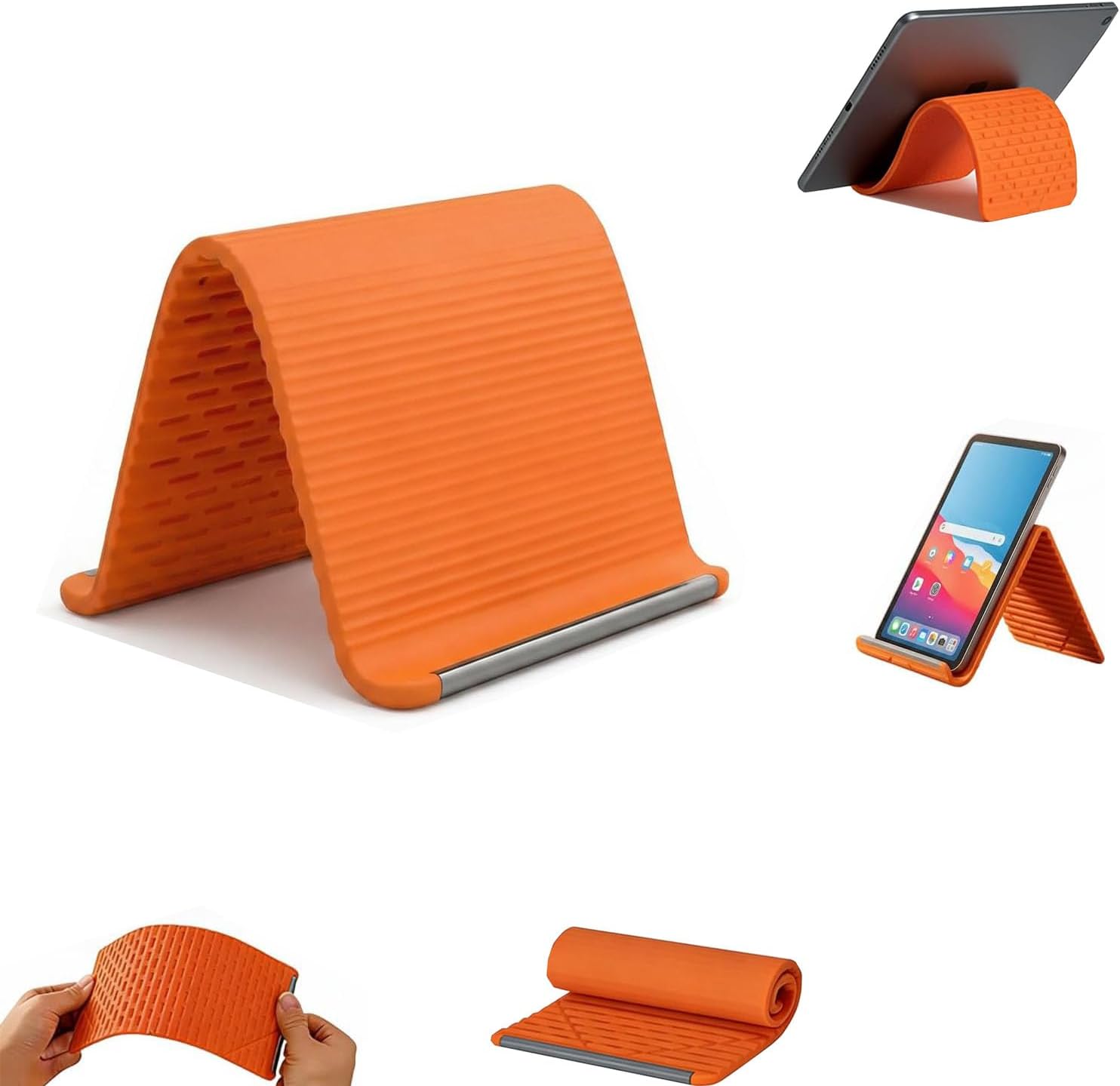 Portable Foldable Silicone Aluminum Phone Holder,Bendable Foldable Design,Silicone Phone Stand with Aluminum, Flexible Foldable Phone Holder for Tablet Laptop Desk Travel Non-Slip (1-Pack)