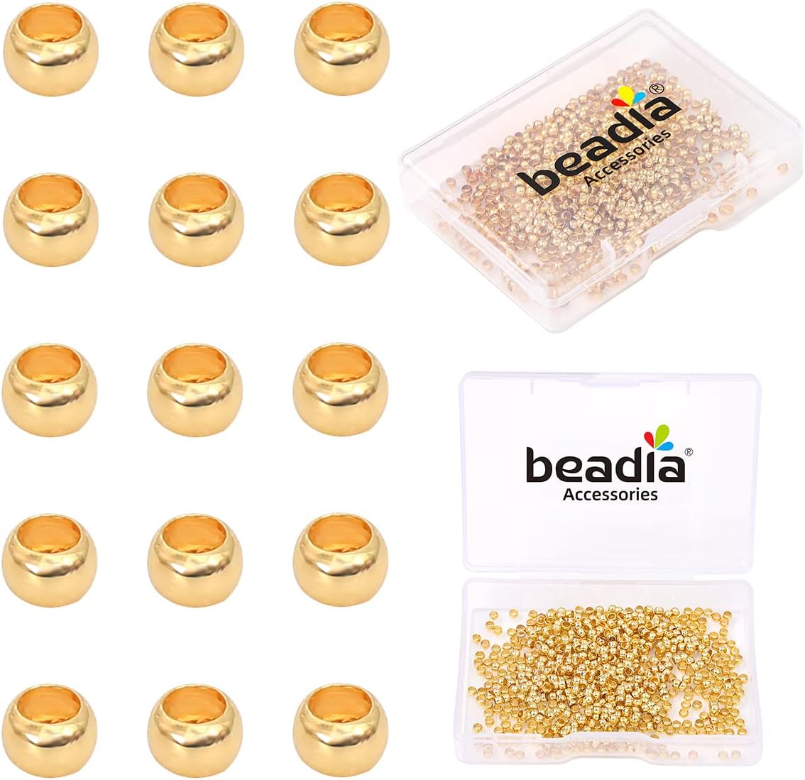 14K Gold Plated Crimp Beads Non Tarnish 2.5mm 600pcs for Jewelry Making Findings