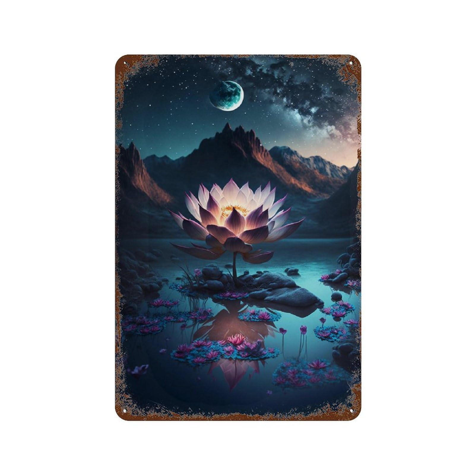 Enchanted Lotus Pond Reflections 11.8"x7.9" Decorative Tin Sign, Retro Wall Decor for Bistro, Counter And Cafe Decor