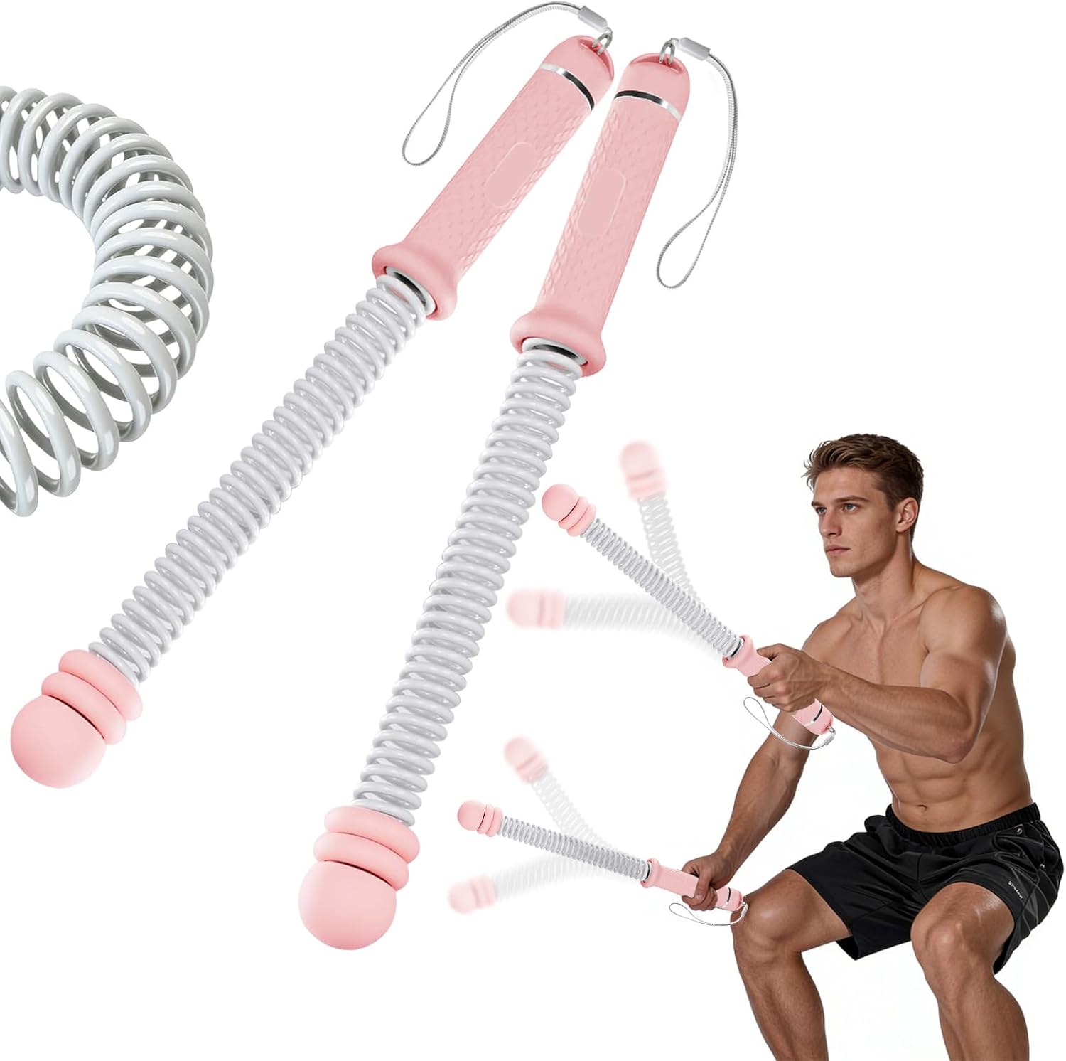 Adjustable Ropeless Battle Ropes, Heavy Duty Cordless Battle Rope, Non-Slip Spiral Handles, Variable Resistance Exercise Ropes, Low Impact Strength HIIT Cardio Fitness Equipment for Home Gym Men Women