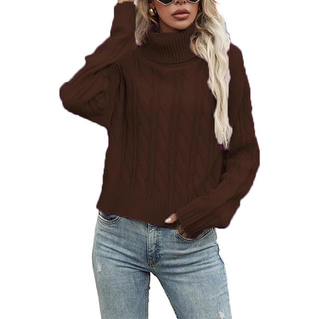High Neck Sweaters for Women Casual Fall Cable Knit Sweater Dressy Loose Fit Trendy Long Sleeve Aesthetic Clothes