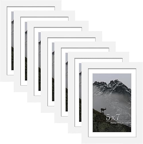 Picrit Juego de 7 portarretratos de 5 x 7 pulgadas, para exhibición de 5 x 7 con paspartú o de 4 x 6 sin paspartú, marcos de fotos para montaje en