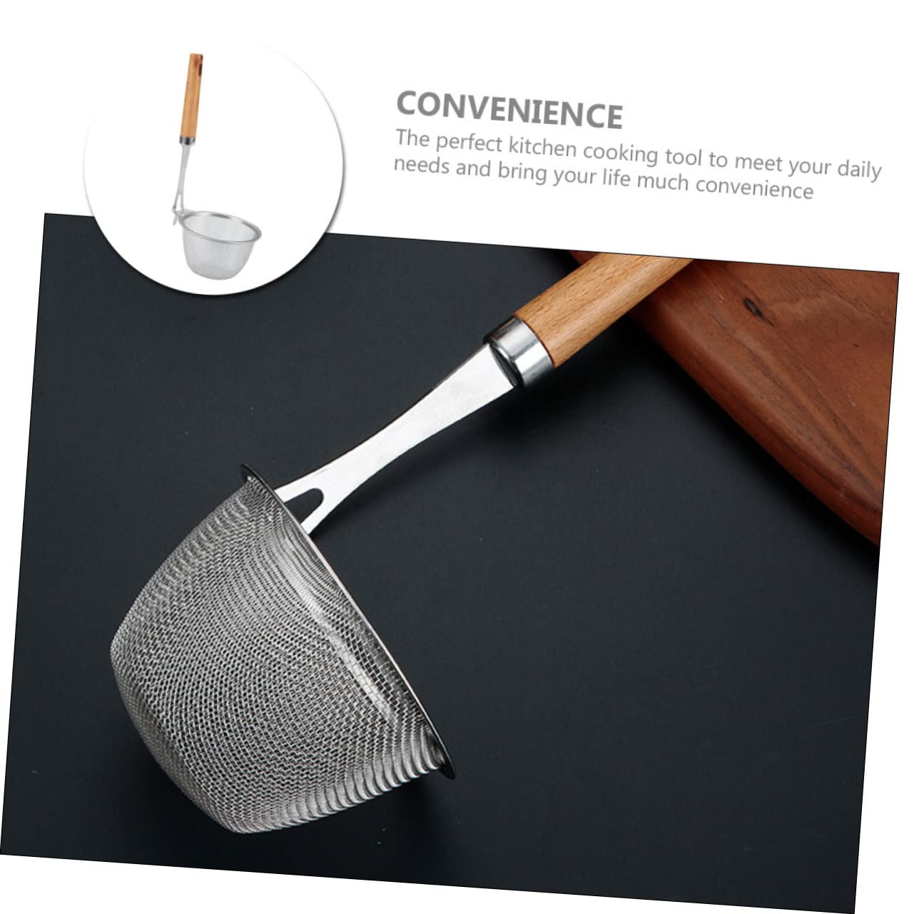 Colador de Fideos con Mango de Madera Colador Multiusos de Acero Inoxidable Resistente y Ligero para Cocina Filtro de Alimentos Seguro y Práctico para Pasta y Verduras