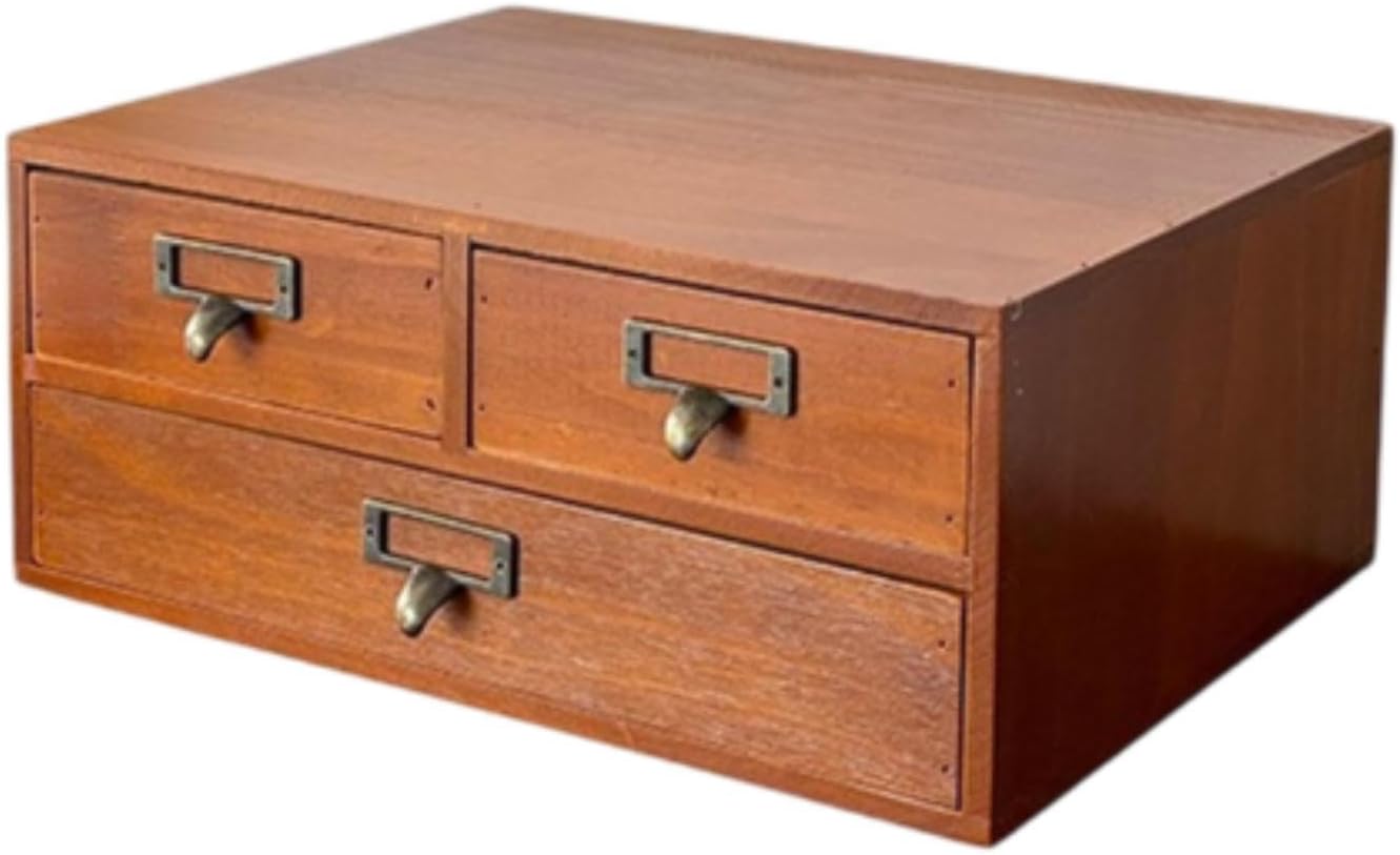 Desk Organizer Cabinet Wooden Storage Box Card Holder Tabletop Drawer Stationery Drawer Organizer for Dorm Living Room School, Brown