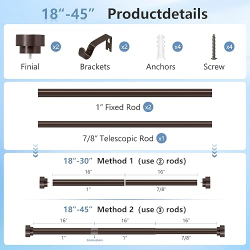 Miniatura 8 de Barras de cortina de bronce para ventanas de 30 a 42 pulgadas (2.5-3.5 pies), barras de cortina resistentes de 1 pulgada de diámetro, barra de