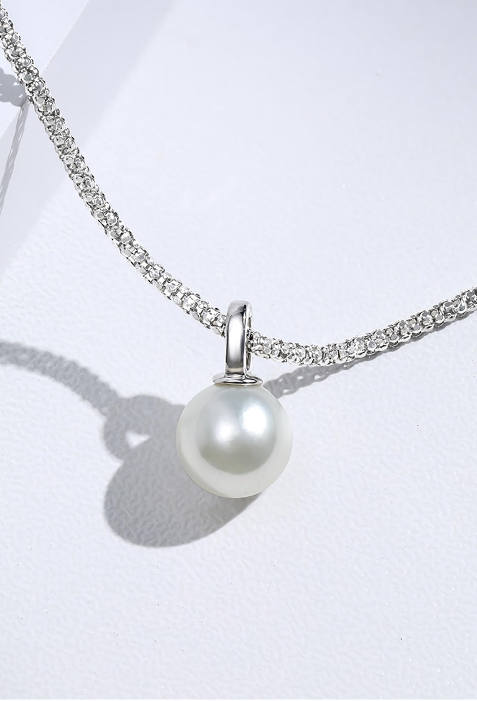 9K Weißgold Kette mit Perlenanhänger, Elegante 7-8mm Perle Halskette Echtschmuck, Goldkette Damen 9 Karat Personalisiert