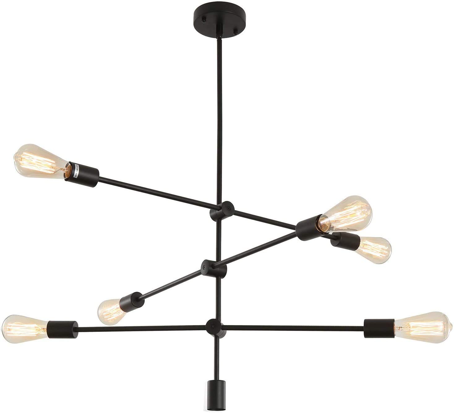 BecailyerSputnik Chandelier 6 Lights Modern Pendant Lighting Brass Ceiling Light Fixture Gold Chandeliers Mid-Century Starburst Style Ceiling Lamp for Kitchen Living Room (Black)