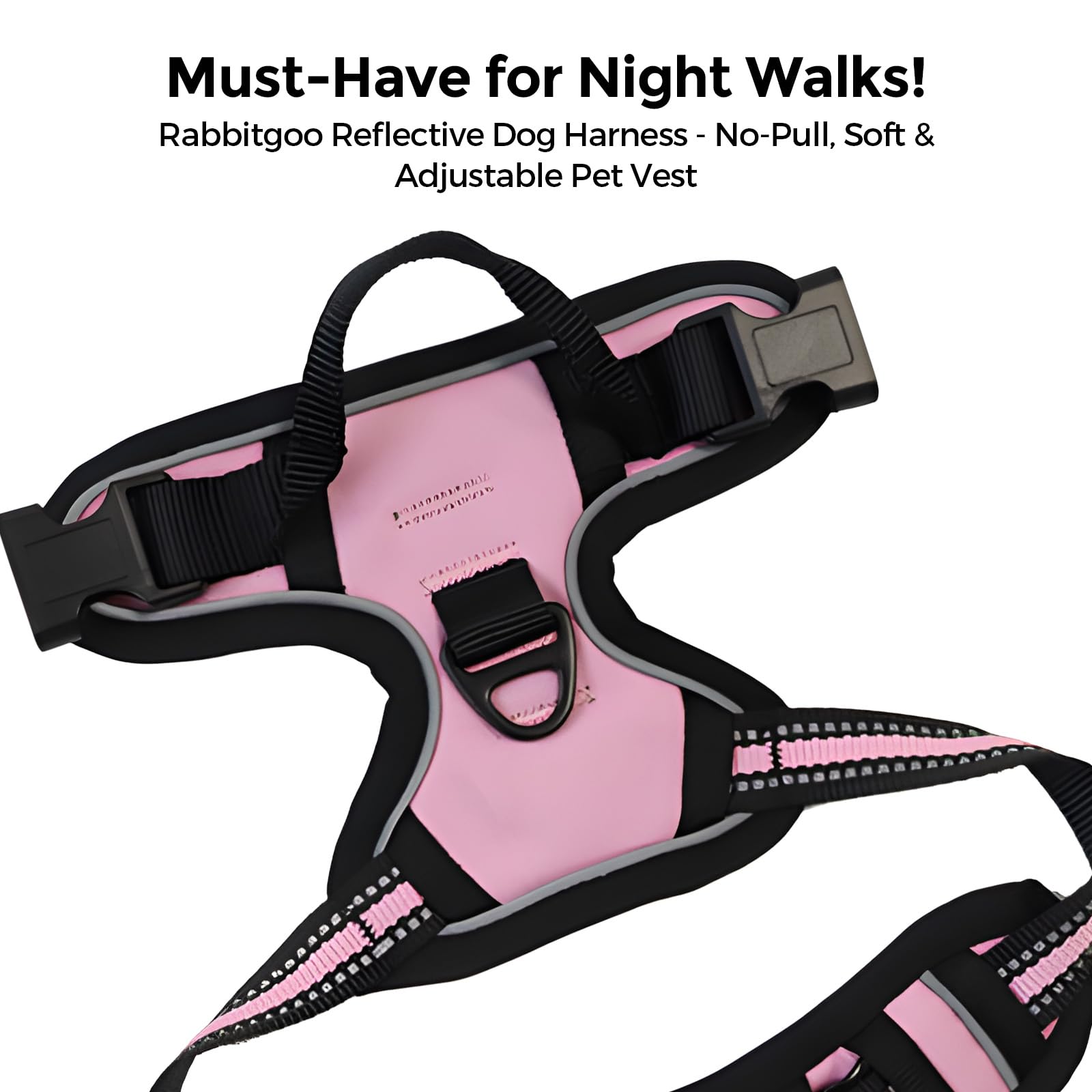 No Pull Dog Harness, Reflective Adjustable Pet Vest with Front Clip & Control Handle for Walking and Training,L,Pink - image 2