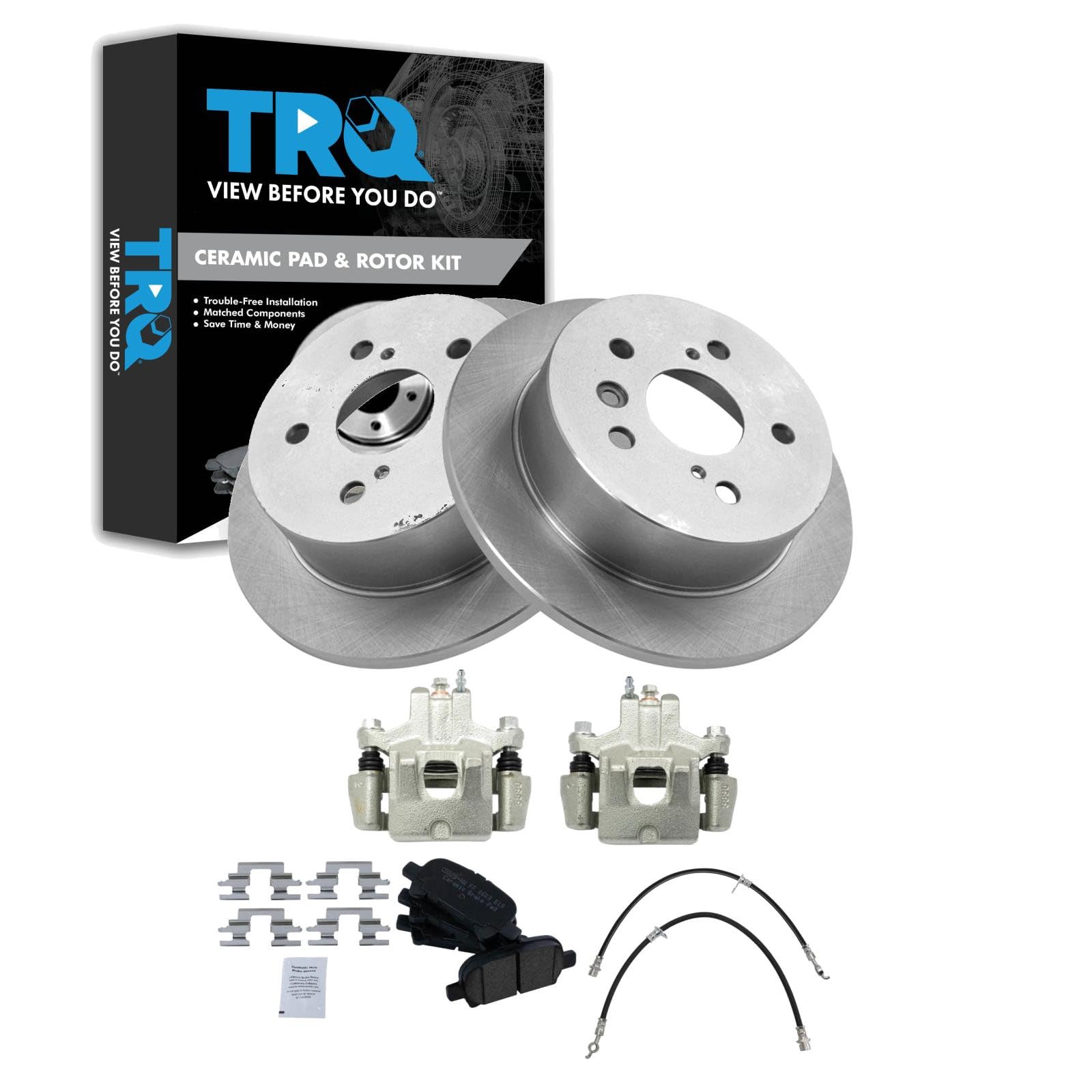 TRQ Rear Brake Pad and Rotor Set Ceramic Calipers Compatible with 2006-2007 Toyota Avalon 2006-2008 Solara