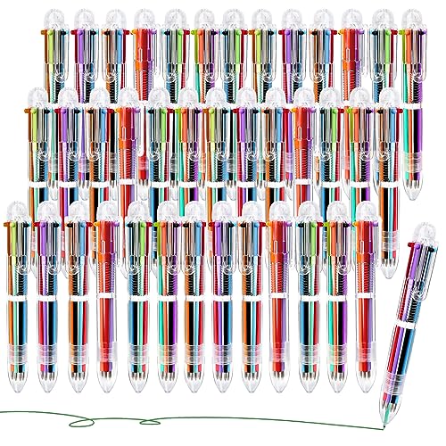 Enyeopd 48 Pack Multicolor Pen in One, Fun Pens for Kids Party Favors, Valentines Day Pen Bulk Gifts, Retractable Ballpoint RainBow Pens for Office Supplies