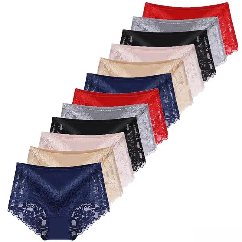 Baumwolle Unterwäsche Stretch Mittelhoher Sportslip Freche Spitzenhöschen Netzstoff Atmungsaktive Unterhosen Weiche und Bequeme Unterwäsche 12Er-Pack