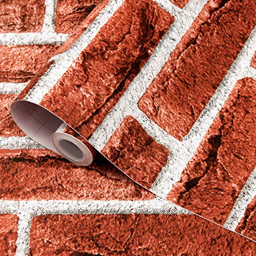 bofeifs Brick Wallpaper Peel and Stick Decorative Paper Self-Adhesive Sticker for Home Apartment Wall Fireplace Christmas Decor?Red? 17.7 x 118 inches