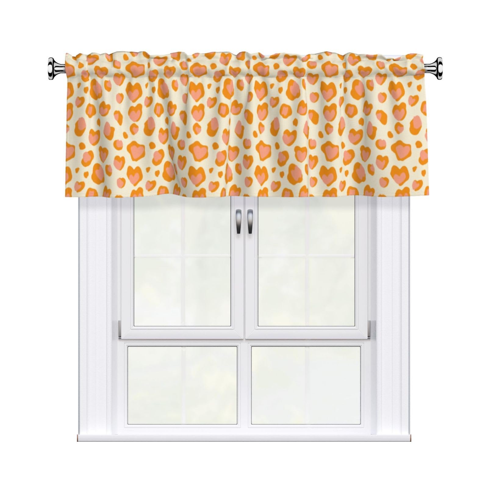 Woshuwo Peach Orange Spots Pink Leopard Pattern Valances For Windows Rod Pocket Window Treatment Short Curtains For Kitchen Living Room Bedroom Decor 54x18in