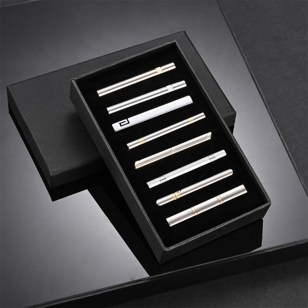 Ensemble de 8 Pinces à Cravate pour Homme avec boîte, Couleur Or, Accessoires, Boutons de Manchette, Pince à Cravate (D comme sur l'image)
