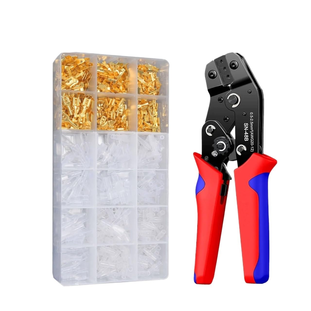 Ewsdsfs Men's Sn-48B 300Pcs Open Terminal Connector Crimping Tool Kit,2.8/4.8/6.3Mm Awg24-12 Crimper For Connectors, Fe Spade And Ring(Sn-48B 300Pcs)