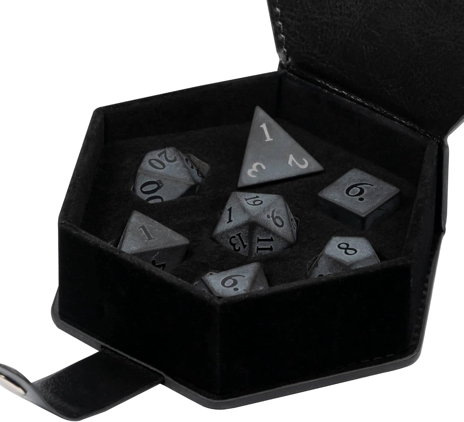 UDIXI Obsidian Gemstone Dice Set 7PCS Stone DND Dice with Gift Case for Role Playing Game and Other Tabletop Games (Frosted Obsidian)