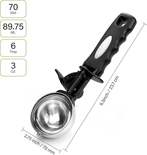 Vista 35 de Cuchara para galletas de 3.5 cucharadas, cuchara de helado con gatillo de pulgar, masa de galletas, cuchara de melón de 2.165 in, agarre cómodo