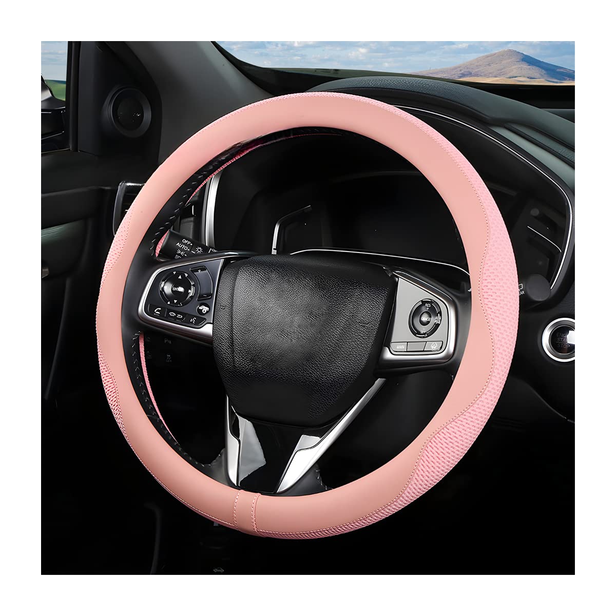 Car Steering Wheel Cover, Microfiber Breathable Ice Silk Leather Steering Wheel Cover Soft Anti-Slip Safety, 15inch Four Season Universal Fits for