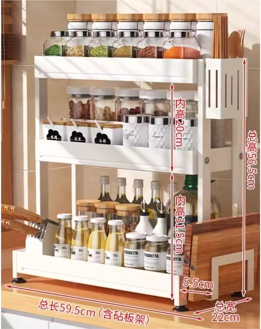 Seasoning Jars Rack Spice Rack 3 Tier Spice Rack with Cutting Board Holder Chopstick Holder Knife Holder Stainless Steel Spice Organizer for Kitchen Spice Organizer Spice