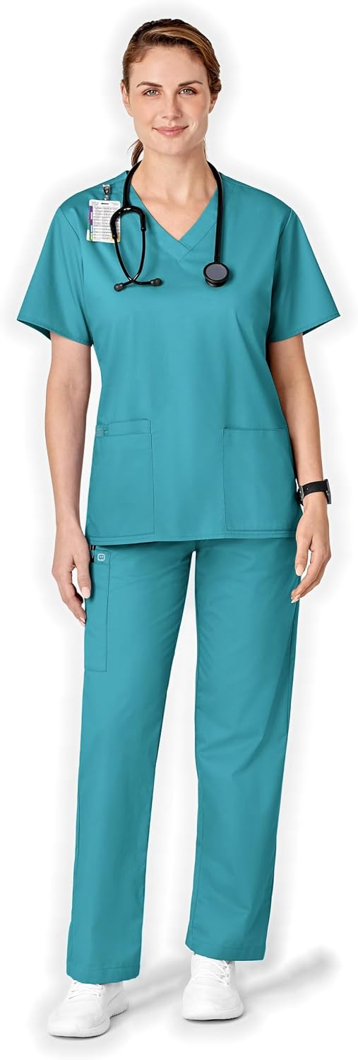 Wink WonderWORK Women's Pull-On Cargo Scrub Pant, Teal Blue, L
