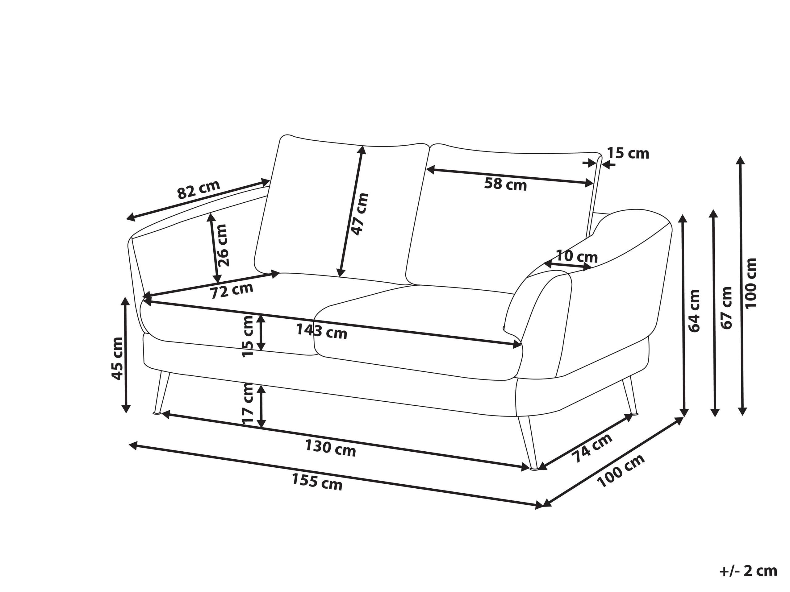 Tapicerowana sofa 2-osobowa szenila z podłokietnikami czarne żelazne nogi do salonu szarobeżowa Kjaer
