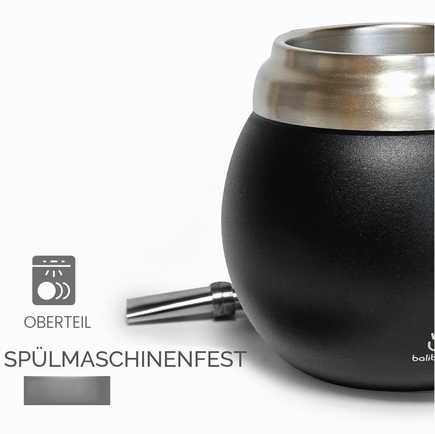 Yerba Mate Set - Modernes Yerba Mate Gourd Kit - Edelstahl mit Calabash Form und Bombilla - Einfach zu reinigen (Schwarz)