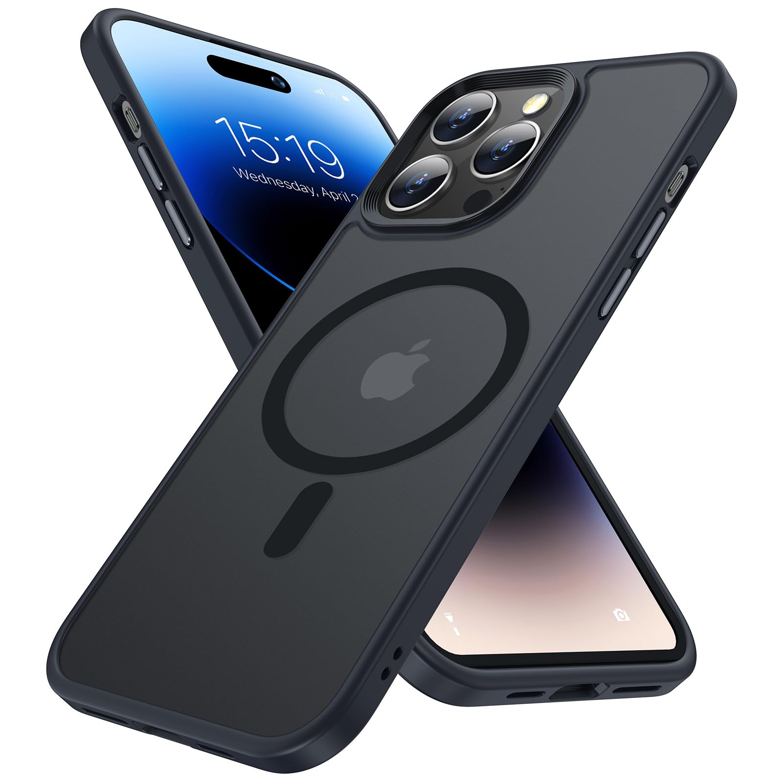 SEASON.C Magnetic Case for iPhone 14 Pro Max Case Compatible with Wireless Charging Men Black Slim Thin Matte Translucent Silicone Edge Protection Shockproof Drop Proof Case 6.7In