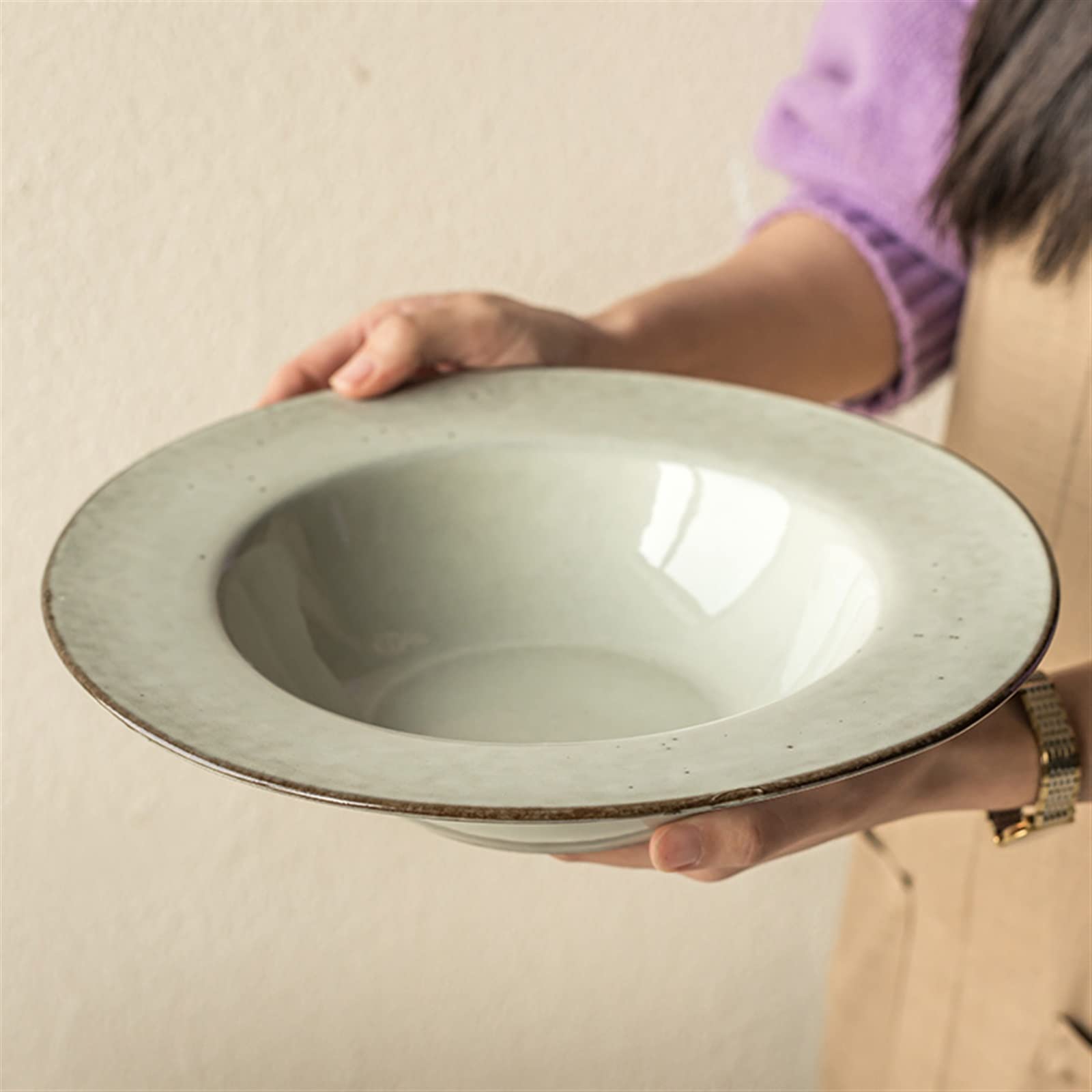 Obiadowe Talerze Chlebowe Ceramiczny talerz do zupy Domowa miska na makaron Restauracja Kawiarnia Talerz sałatkowy Okrągły deserowy Prosty Jednolity kolor Głęboki Talerze Kuchenne(001)
