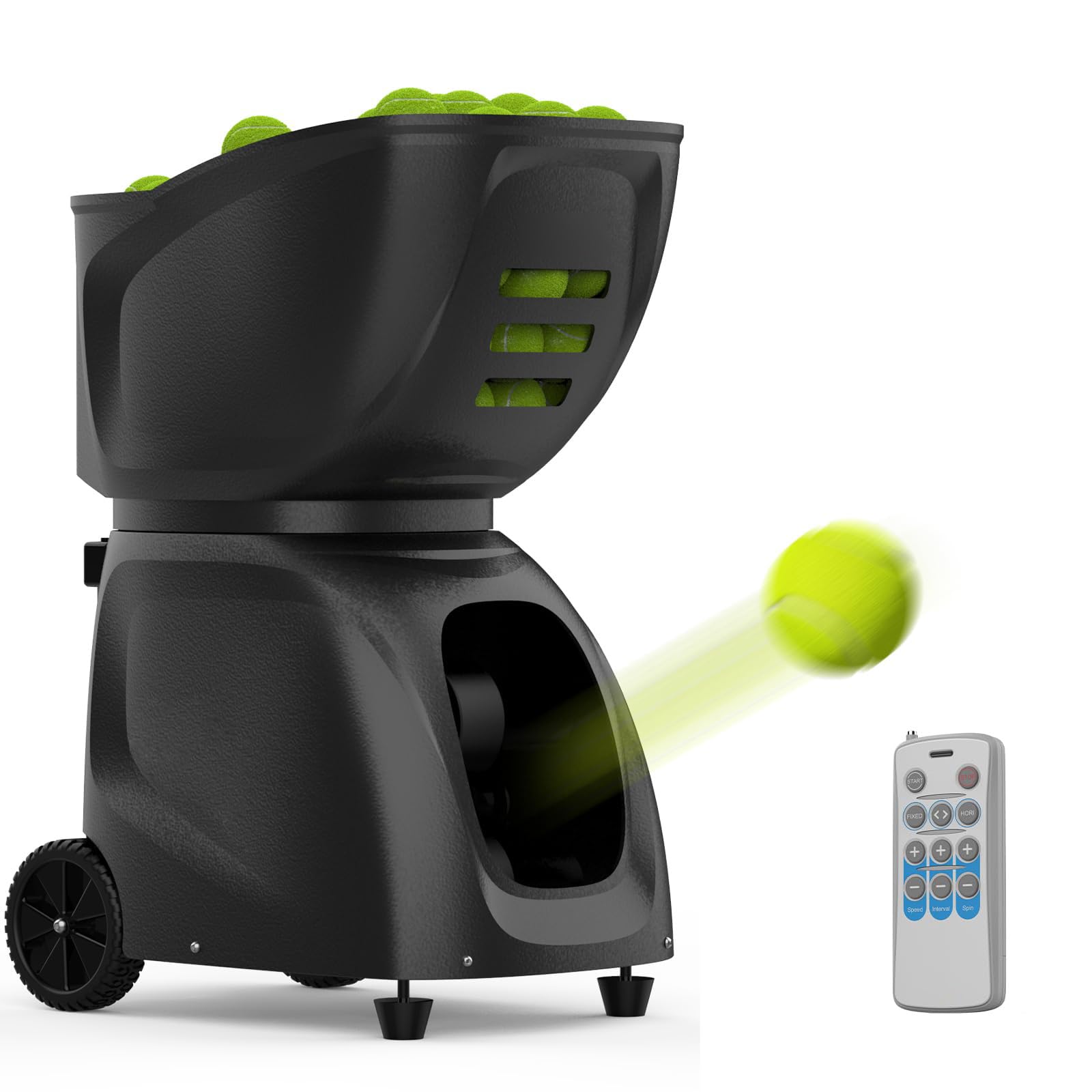Máquina Automática Pelotas Tenis 80 W, Máquina Lanzamiento Tenis, Lanzador Pelotas Tenis, Capacidad 145 Pelotas, Ángulo Ajustable 5-60°, Velocidad Pelotas 10-90 Km/h, para Entrenamiento Práctica