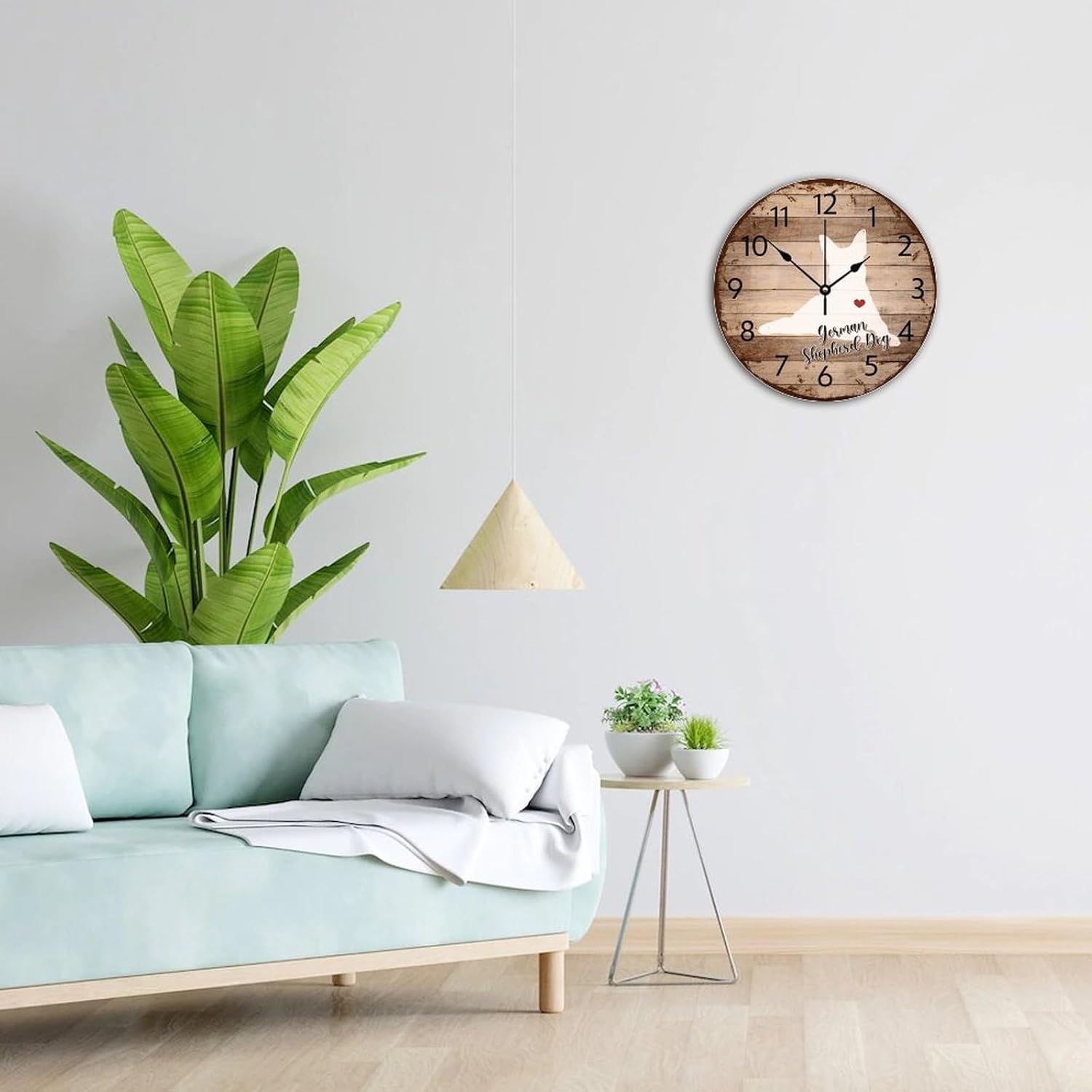 12'' Silent Non-Ticking Wall Clocks Battery Operated German Shepherd Dog Wall Decor for Bathroom Animal Prints Dog Silhouette Pictures Modern Round Wooden Wall Clock Country for Auto Shop Study Room