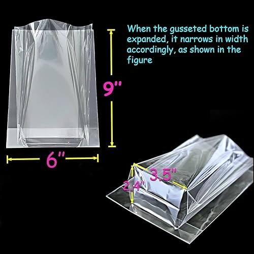 Miniatura 28 de PigPotParty Bolsas de celofán de 8 x 11 pulgadas, paquete de 100 bolsas de regalo transparentes, refuerzo inferior de 3.15 pulgadas para exhibición