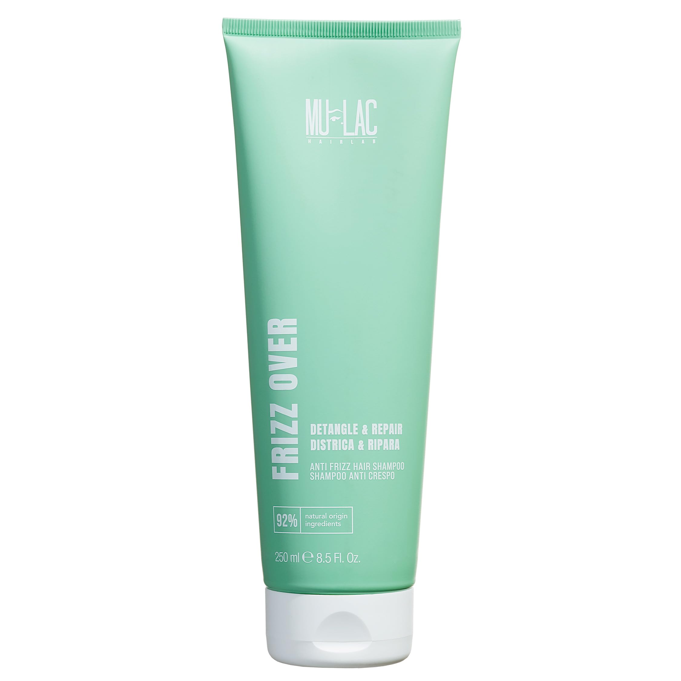 MULAC | FRIZZ OVER - Shampoo Anticrespo, con Tensioattivi di Origine Vegetale, Latte di Cocco e Avocado, per Capelli Danneggiati e Crespi, Formula Vegan, 250ml