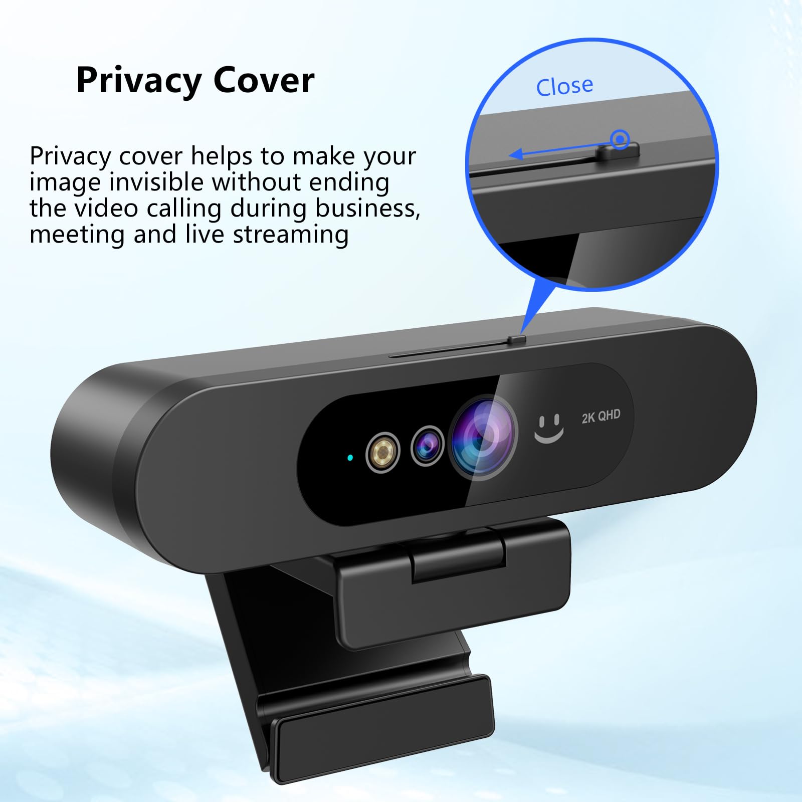 Cámara web HD 2K con reconocimiento facial Windows Hello, cámara de computadora con micrófono, cubierta de privacidad, cámara web para portátil para videoconferencias, en vivo, transmisión