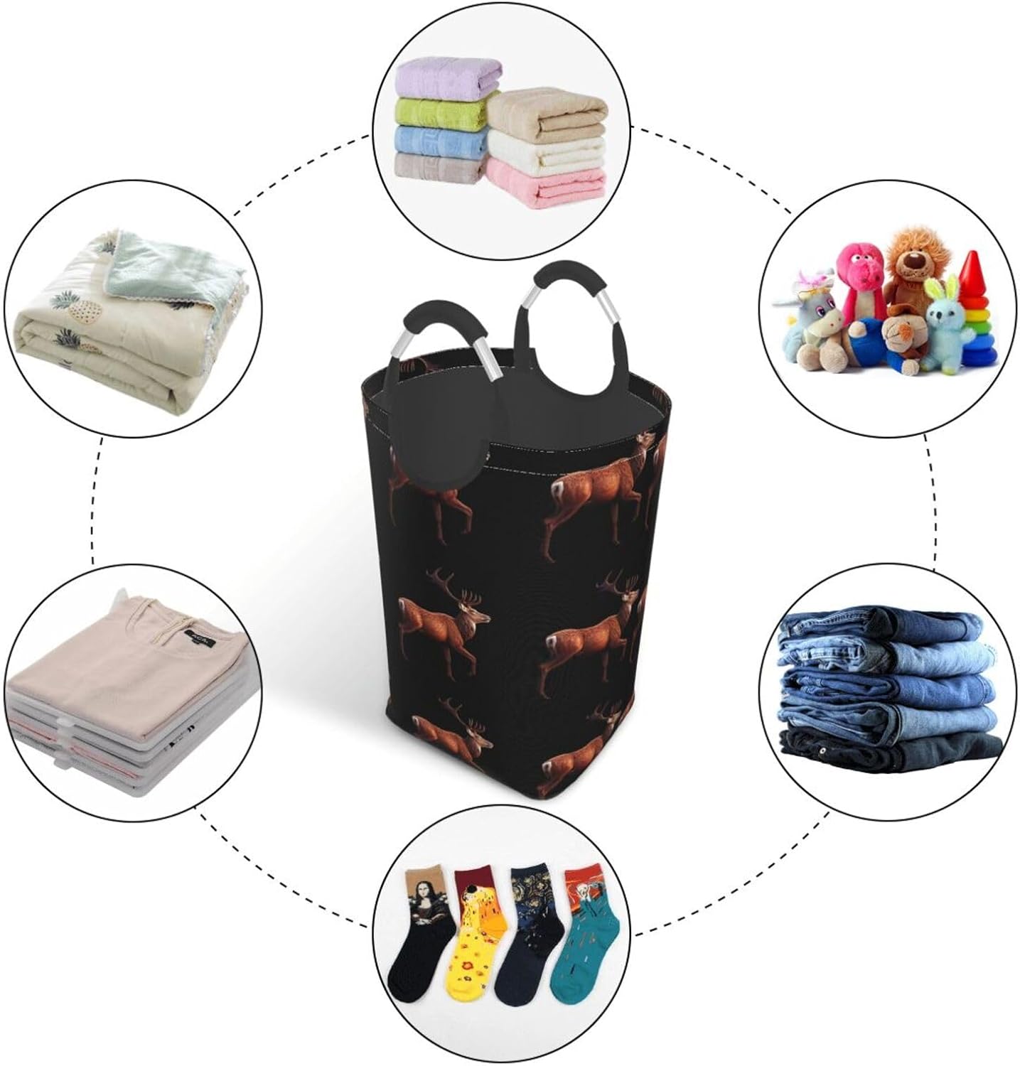 Standing red deer Foldable storage bag, 50L capacity, suitable for laundry room, dormitory bedroom, dirty clothes storage basket.