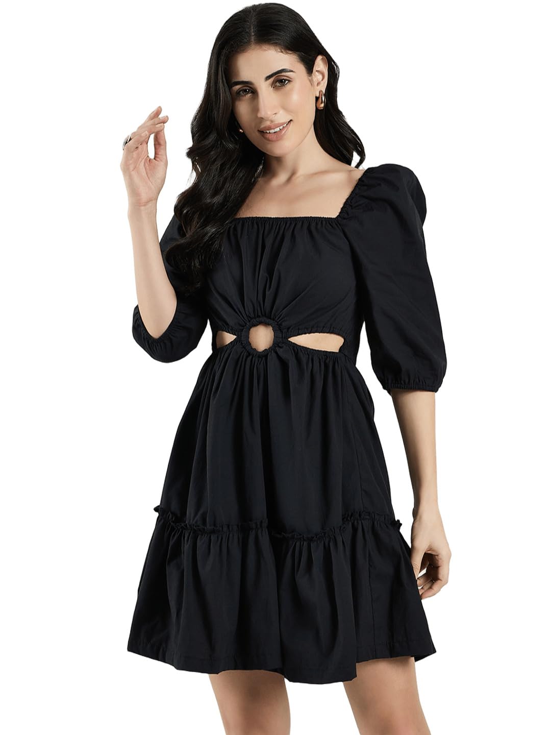 DRAPE AND DAZZLE Women Short Cotton Dress with Cut Outs-image-20