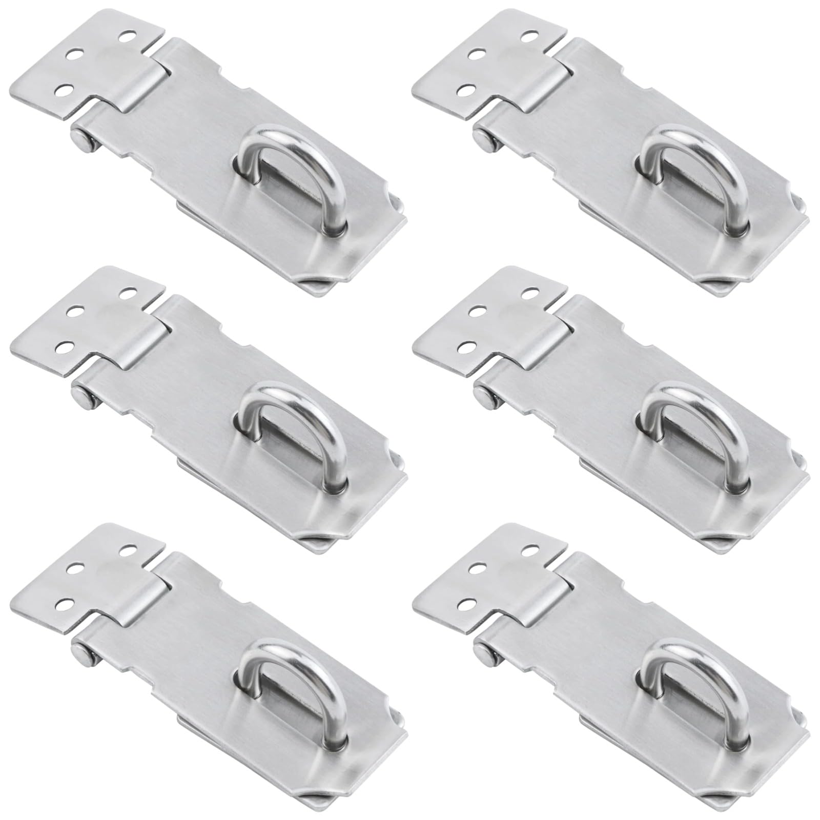 Skdqiee 6 PCS Stainless Steel Hasp Lock, Heavy-Duty 3 Inches Security Door Latch, Thick Padlock Hasp with 180-Degree Swing, Safety Cabinet Drawer Lock with Screws for Shed Gate Storage