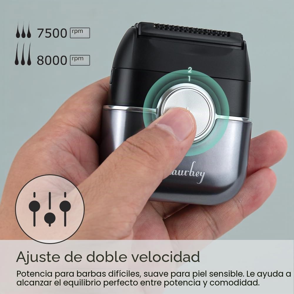 Mini Máquina de Afeitar Barba con Funda de viaje [2026 New] Afeitadora eléctrica íntima para hombre Húmedo y Seco, Afeitadoras eléctricas de láminas, 120 min de uso