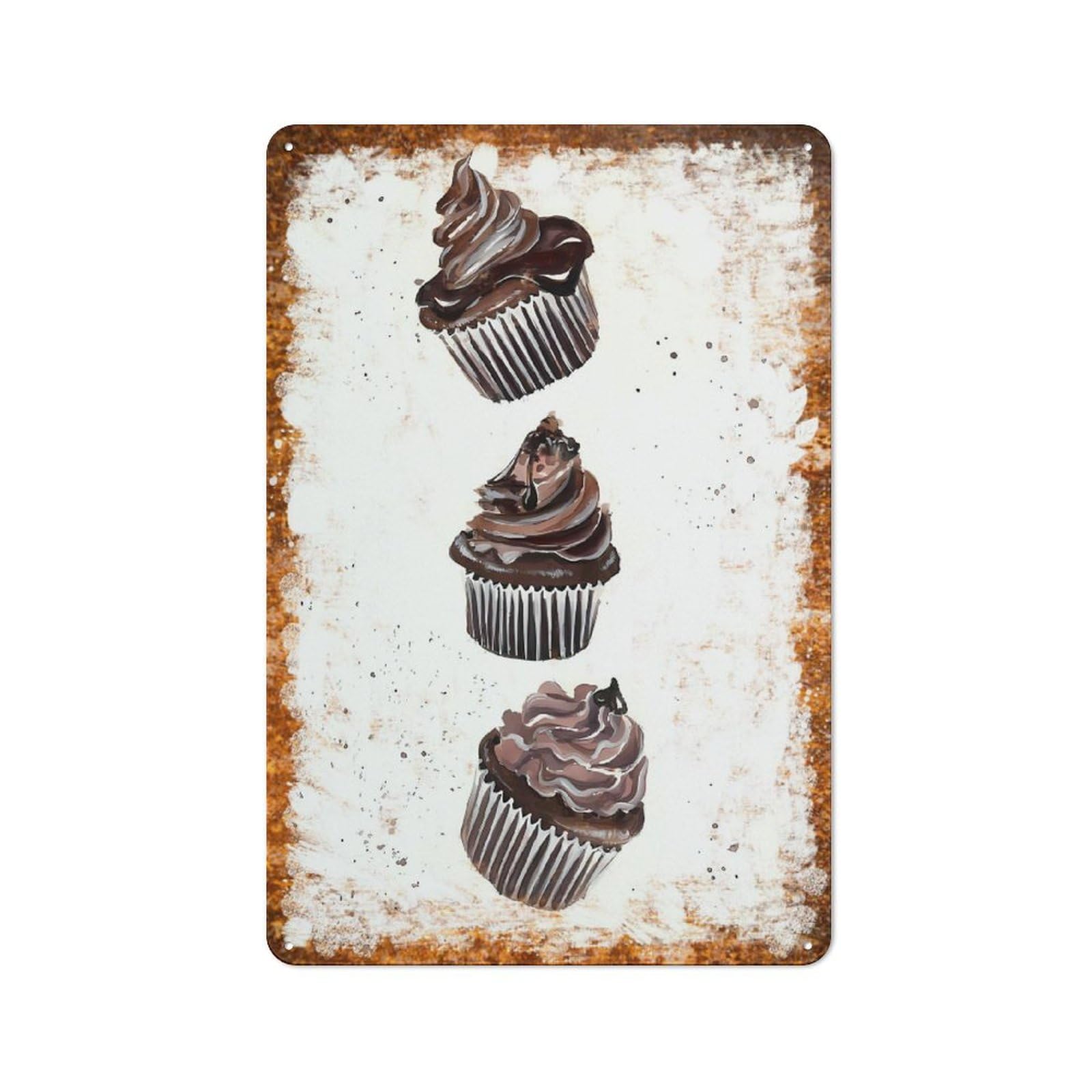 peiyeety Metal Tin Sign Stacked Chocolate Cupcake Pattern Vintage Rustic Wall Art Kitchen Bathroom Bedroom Living Room Cafe Farmhouse Entryway Office Garage Home Bar Laundry Room Porch Patio 6x8 Inch