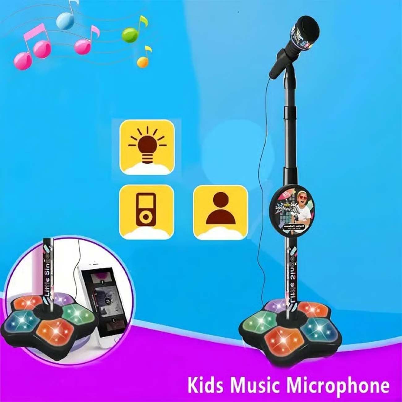 The All-in-One Microphone Toy, New Karaoke Microphone Toy with Adjustable Stand and Colorful Led Lights, Children’s Singing Toys Microphones with Echo for Little Singers (Pink)