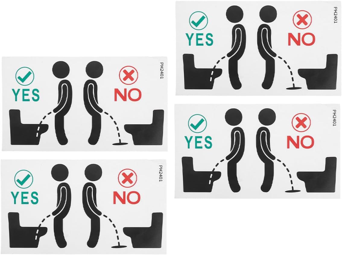 OSALADI Creative Waterproof Bathroom Reminder Stickers 4Pcs, Self-Adhesive Toilet Decals for Home and Public Restrooms, Funny Toilet Stickers for Office and Bathroom Decor