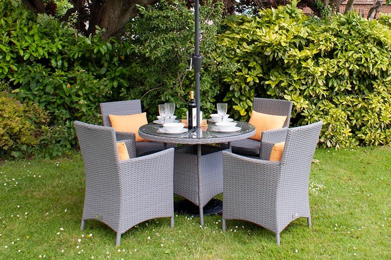 Image of Artic Fashion D-42 Chairs Table Set 4+1 Wicker Patio Furniture Sets 4 Chair and 1 Table for Garden Balcony Bedroom Powder Coated Frame Uv Protected Wicker (Grey+Yellow)