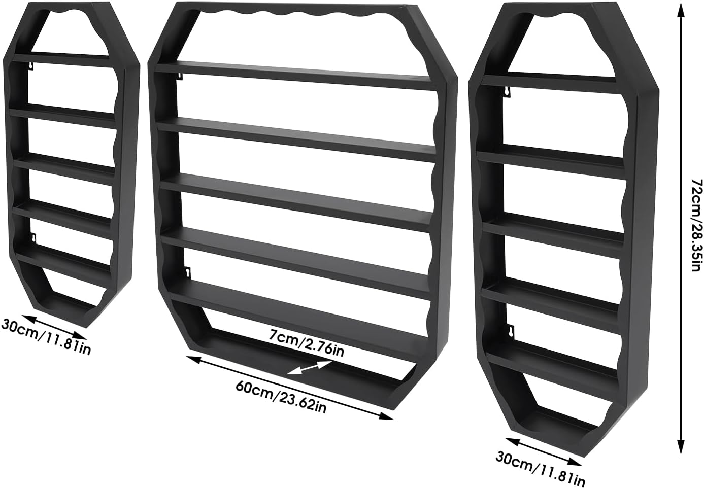 3pcs Wall-Mounted Nail Polish Storage Racks, Multi-Tiers Metal Display Racks With Middle Rack & 2 Side Racks,Metal Essential Oil Organizer Storage Racks For Homes, Nail Salons, Spas,Stores(Black)